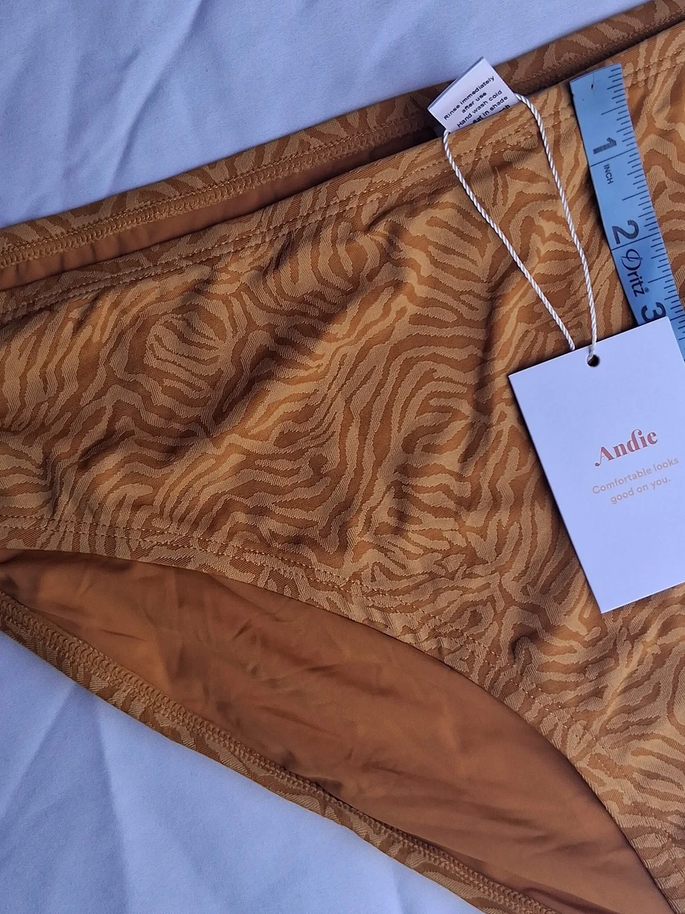 Andie Swim Women's Bikini Bottoms in Mustard Brown Zebra Print XL